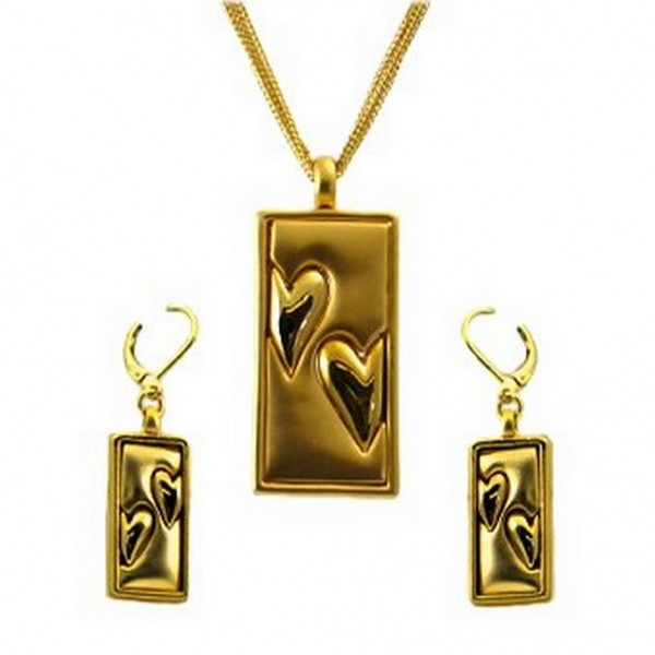 Multi-chain Heart Embossed Necklace & Earrings Set - Gold - NE-MS3447GTT