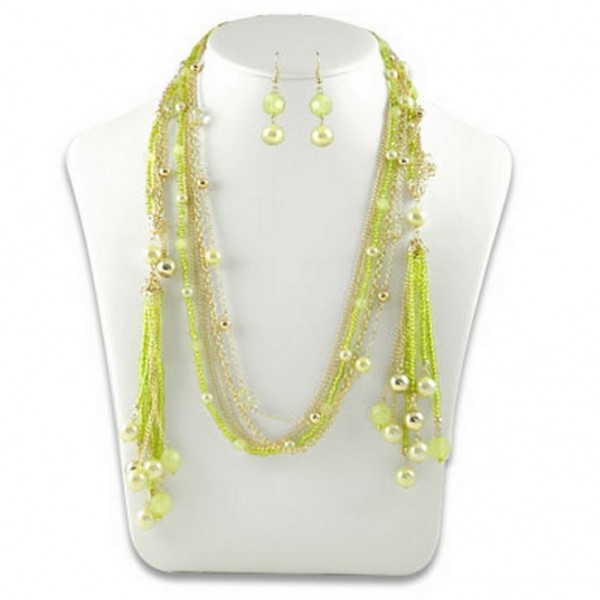 Multi Chain Pearl and Beads NE+ER Set - Green - NE-N1390GN