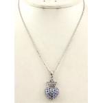 Necklace - Rhinestone Heart w/Crown - Rhodium Plating - Blue - NE-N6628BL