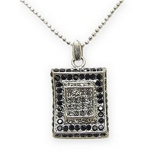 Rectangle Austrian Crystal Necklace - Black - NE-P1066BK
