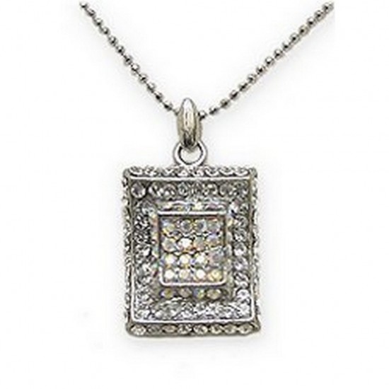 Rectangle Austrian Crystal Necklace - Clear - NE-P1066CL