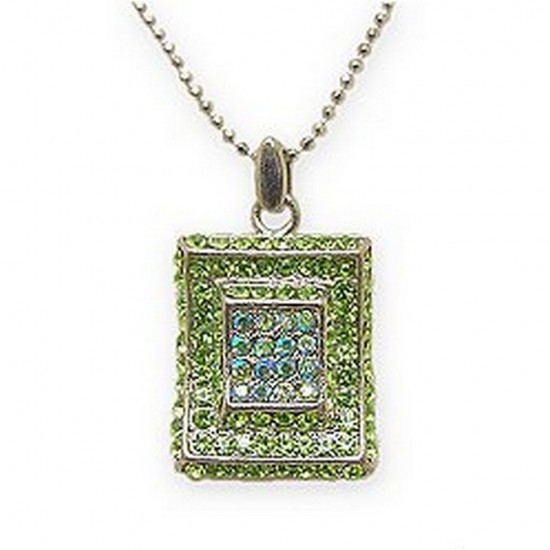 Rectangle Austrian Crystal Necklace - Green -NE-P1066GN