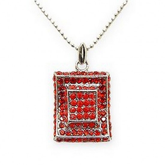 Rectangle Austrian Crystal Necklace - Red - NE-P1066RD