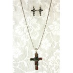 Enamel Cross Charm Necklace & Earring Set  - NE-S6879LSBML