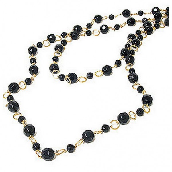60`` Long Black Faux Onyx Beaded Necklace - NE-SMS3003B
