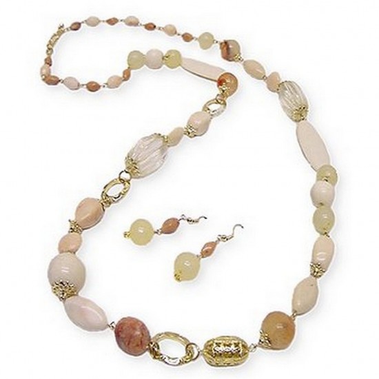 Long-strand Faux Stone Beads Necklace & Earring Set - NE-SMS3009A