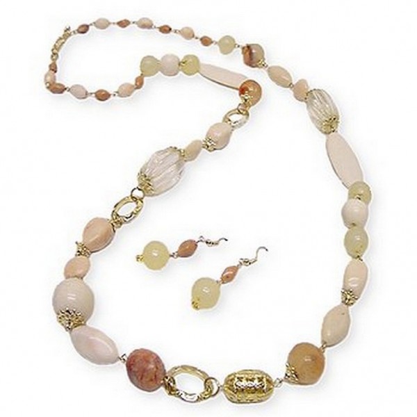 Long-strand Faux Stone Beads Necklace & Earring Set - NE-SMS3009A
