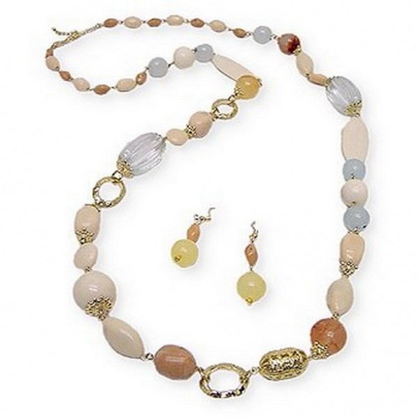 Long-strand Faux Stone Beads Necklace & Earring Set - NE-SMS3009C