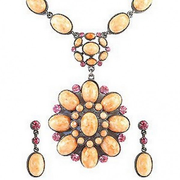 Faux Stone Necklace + Earrings Set - NE-WNE260BE