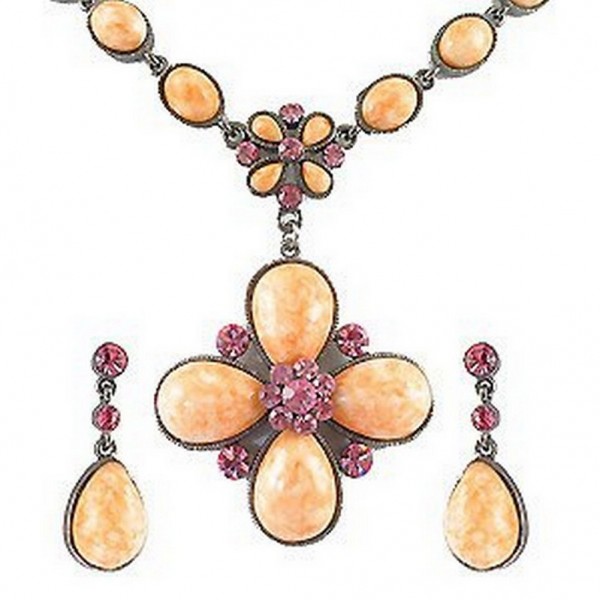 Faux Stone Necklace + Earrings Set - NE-WNE261BE