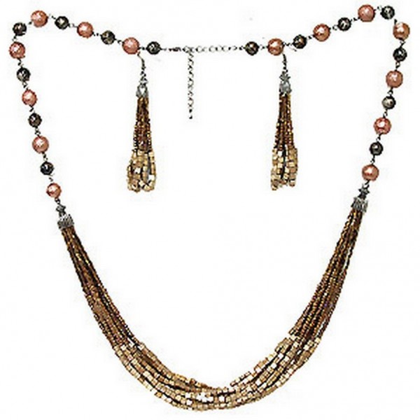 Brown Beaded Multi Strands Necklace & Earring Set - NE-YCS10801A
