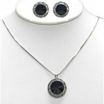 Rondelle Crystal Necklace & Post Earrings Set - Black -NE-40007S-JT