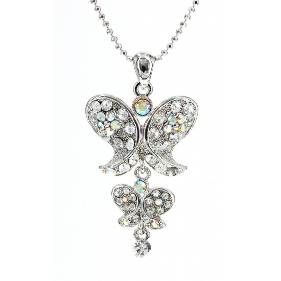 Animal - Butterfly - Swarovski Crystal Butterfly Necklace - Clear - NE-2370CL
