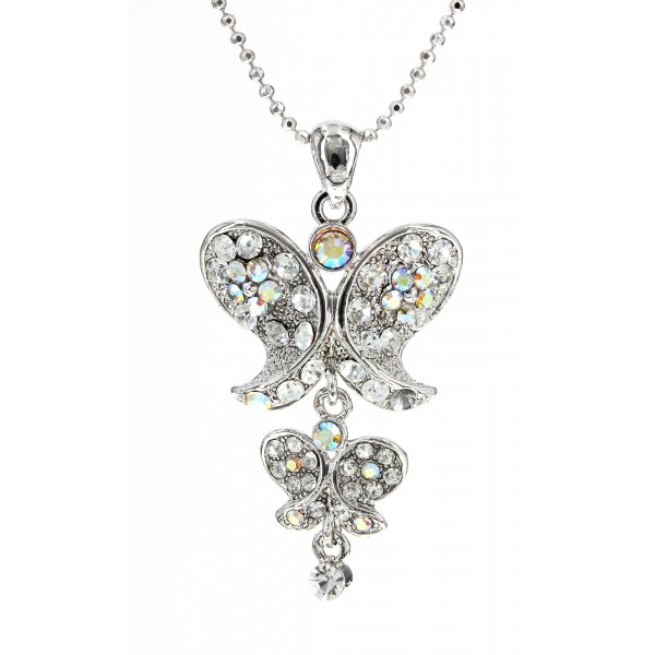Animal - Butterfly - Swarovski Crystal Butterfly Necklace - Clear - NE-2370CL