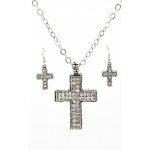 Rhinestone Cross Charm Necklace & Earring Set - NE-11574
