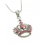 Rhinestone Crown Charm Necklaces - Pink Color - NE-JN0180pk