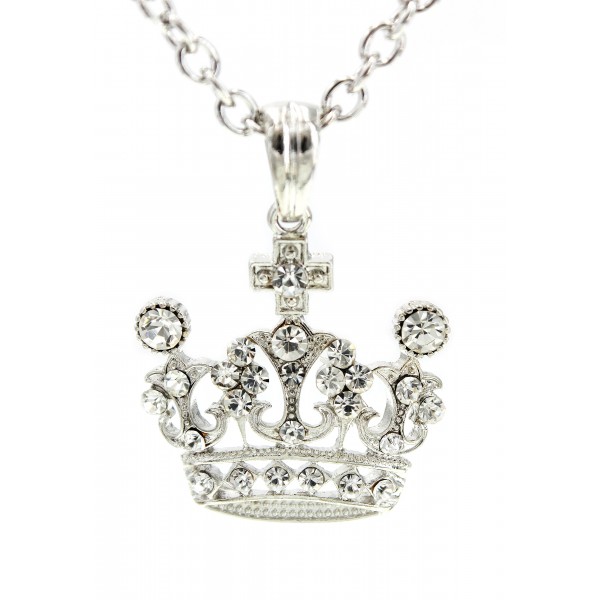Rhinestone Crown Charms Necklaces - Clear Color - NE-JVSN7970CL