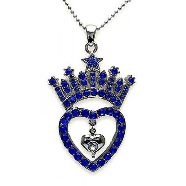 Necklace - Crown + Heart Charm - Sapphire - NE-N4839SPH