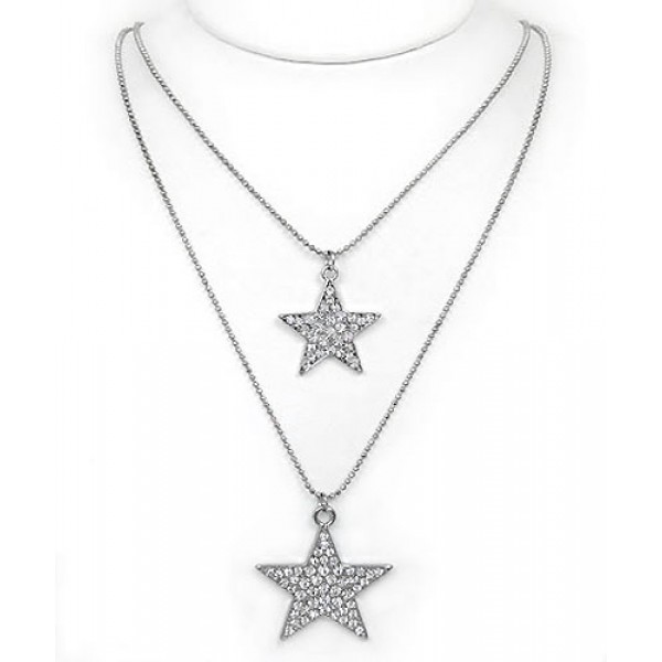 Rhinestone Double-Strand Star Charm Necklaces - Clear - NE-JN3392CL