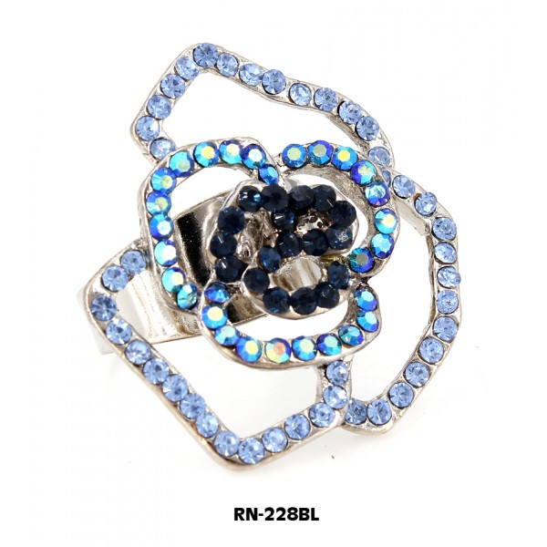 Austrian Crystal Rose Flower Ring  - Blue Color - RN-228BL