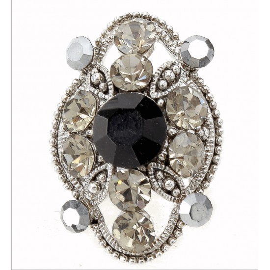 Austrian Crystal Flower Ring  - Black Color - RN-R6029