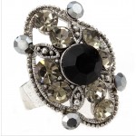 Austrian Crystal Flower Ring  - Black Color - RN-R6029