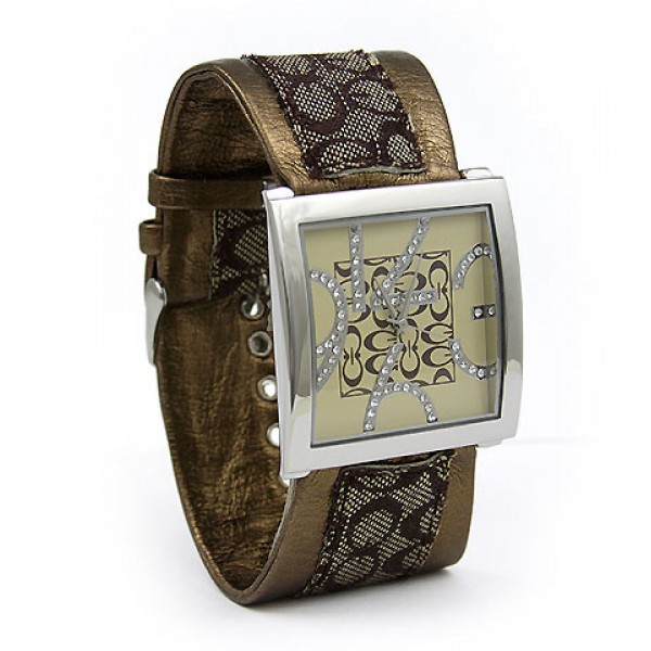 Lady Watch - Monogram Soft Band w/ Rhinestone Numbers - Brown