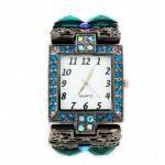 Bracelet Watch - Rhinestones w/ Multi Beaded Stretchable Bracelet - Blue - WT-KH11486BL