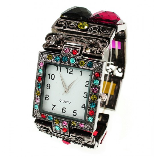 Bracelet Watch - Rhinestones w/ Multi Beaded Stretchable Bracelet - Multi - WT-KH11486MT