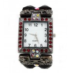 Bracelet Watch - Rhinestones w/ Multi Beaded Stretchable Bracelet - Red - WT-KH11486RD