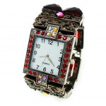 Bracelet Watch - Rhinestones w/ Multi Beaded Stretchable Bracelet - Red - WT-KH11486RD