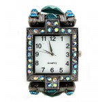 Bracelet Watch - Rhinestones w/ Multi Beaded Stretchable Bracelet - Blue - WT-KH11495BL