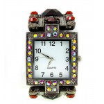 Bracelet Watch - Rhinestones w/ Multi Beaded Stretchable Bracelet - Red - WT-KH11495RD