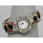 Bracelet Watch - Rhinestone Bangle w/ Hinge - Red - WT-KH9483RD