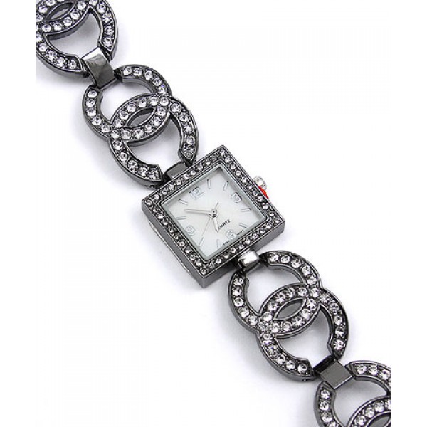 Lady Watch - Rhinestone Dual Circle Links - Gun -WT-L5304GUN