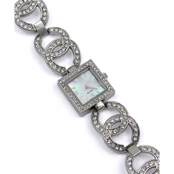 Lady Watch - Rhinestone Dual Circle Links - Silver - WT-L5304SV