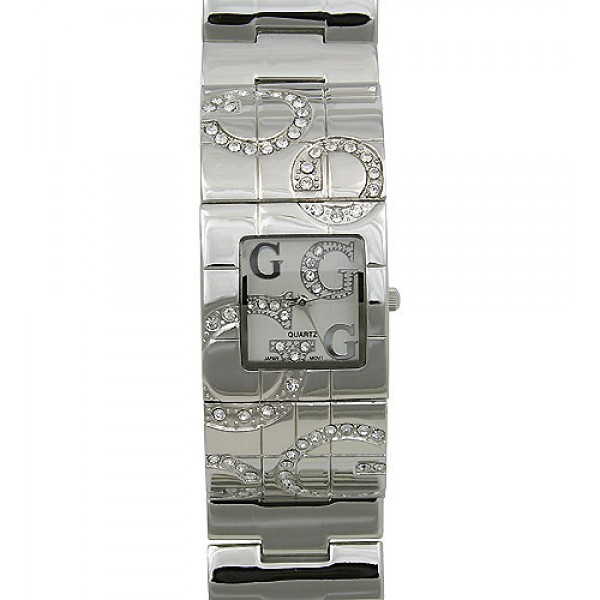 Lady Watch - Metal Wide Band w/ Rhinestone Letter - Gun - WT-L80021GUN