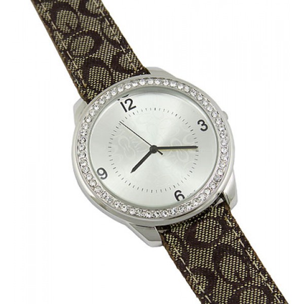 Lady Watch - Monogram Band w/ Rhinestone Accent Frame - Light Brown - WT-L80043CLBN