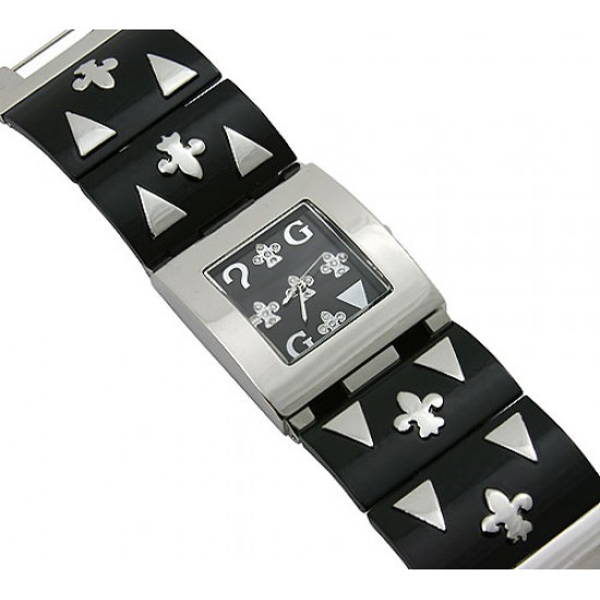 Lady Watch - Fleur De Lis Patched Metal Band - Black - WT-L80139BK