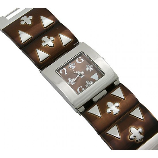 Lady Watch - Fleur De Lis Patched Metal Band - Brown - WT-L80139BN