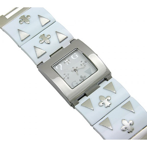 Lady Watch - Fleur De Lis Patched Metal Band - White - WT-L80139WT