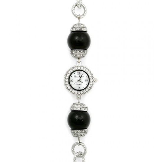 Bracelet Watch - Pearl Like Links Band - WT-L80626BK