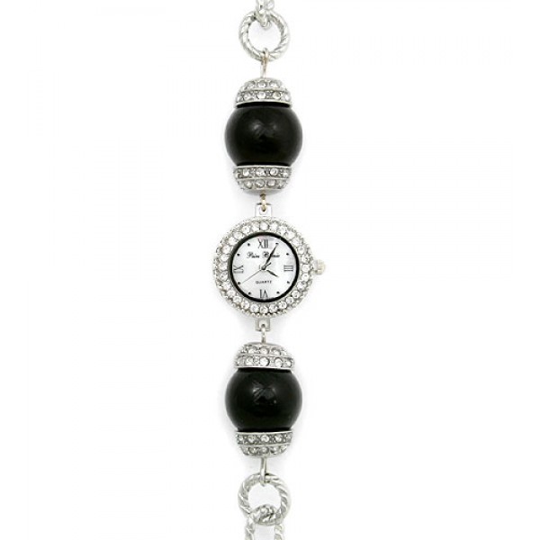 Bracelet Watch - Pearl Like Links Band - WT-L80626BK
