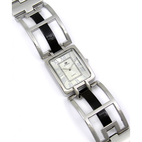 Lady Watch - Chrome Square Link Band- Black - WT-L80639BK