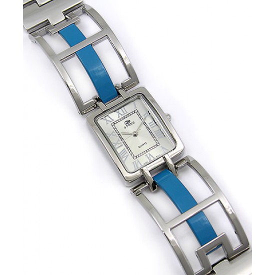 Lady Watch - Chrome Square Link Band- Blue - WT-L80639BL