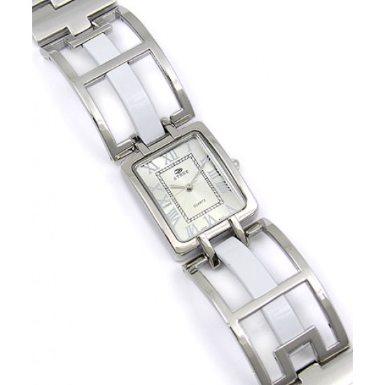 Lady Watch - Chrome Square Link Band- White - WT-L80639WT