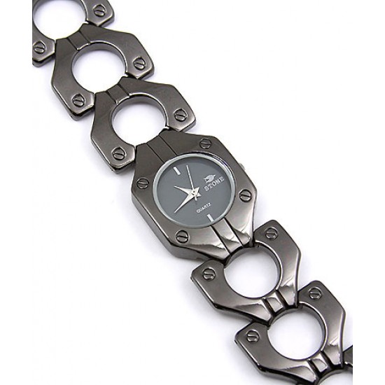 Lady Watch - Hexagon Metal Link Band- GUN - WT-L80651GUN