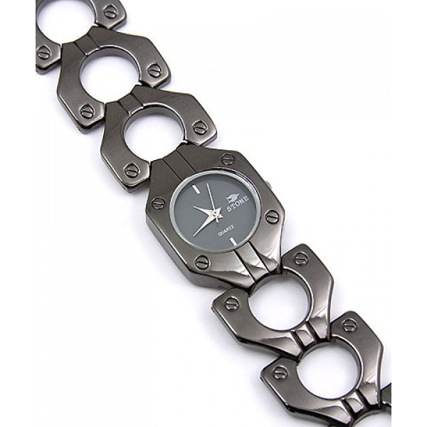 Lady Watch - Hexagon Metal Link Band- GUN - WT-L80651GUN