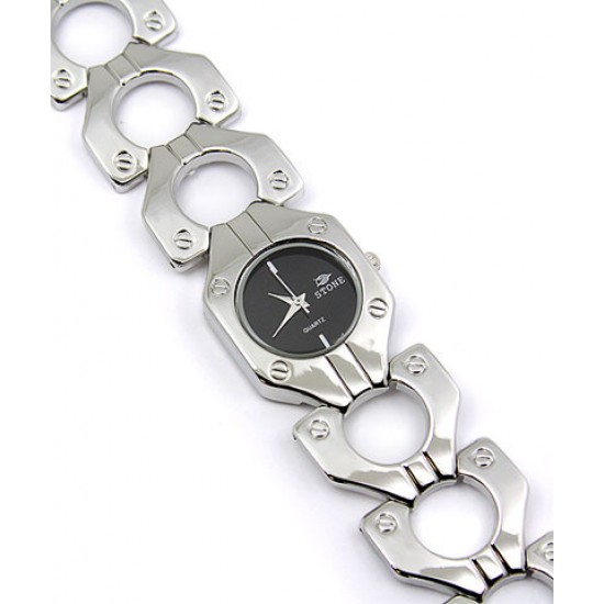 Lady Watch - Hexagon Metal Link Band- Silver - WT-L80651SV