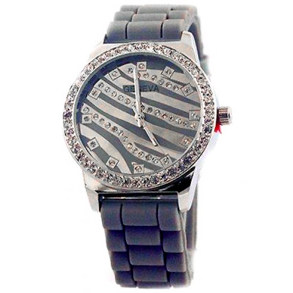 Lady Watch - Slicone Band w/ Stripes Dial - Gray - WT-MN8003GY